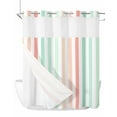 thumbnail image 1 of No Hook Cloth Fabric Shower Curtain with Snap in Liner, Coral Cyan Stripe Waterproof Shower Curtains Set with See Through Top Window, Geometric Grey White Vertical Striped Bath Curtains 72"x78", 1 of 6