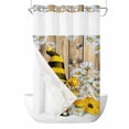 thumbnail image 1 of No Hook Cloth Fabric Shower Curtain with Snap in Liner, Daisy Floral Waterproof Shower Curtains Set with See Through Top Window, Farmhouse Wood Grain Bee Gnomes Flowers Bath Curtains Shower 36"x72", 1 of 6
