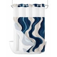 thumbnail image 1 of No Hook Cloth Fabric Shower Curtain with Snap in Liner, Geometric Blue Waterproof Shower Curtains Set with See Through Top Window, Vintage White Stripe Coastal Sea Wave Bath Curtains Shower 48"x72", 1 of 6