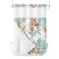 thumbnail image 1 of No Hook Cloth Fabric Shower Curtain with Snap in Liner, Green Coastal Seashells Waterproof Shower Curtains Set with See Through Top Window, Nautical Brown Coral Starfish Bath Curtains Shower 48"x72", 1 of 6