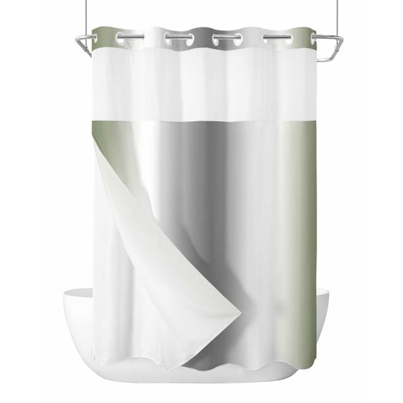 No Hook Cloth Fabric Shower Curtain with Snap in Liner, Green Grey Waterproof Shower Curtains Set with See Through Top Window, Gray Farmhouse Modern Rustic Bath Curtains Shower 72"x96"