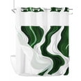 thumbnail image 1 of No Hook Cloth Fabric Shower Curtain with Snap in Liner, Green Stripe Waterproof Shower Curtains Set with See Through Top Window, Geometric White Wave Modern Ocean Bath Curtains Shower 72"x72", 1 of 6