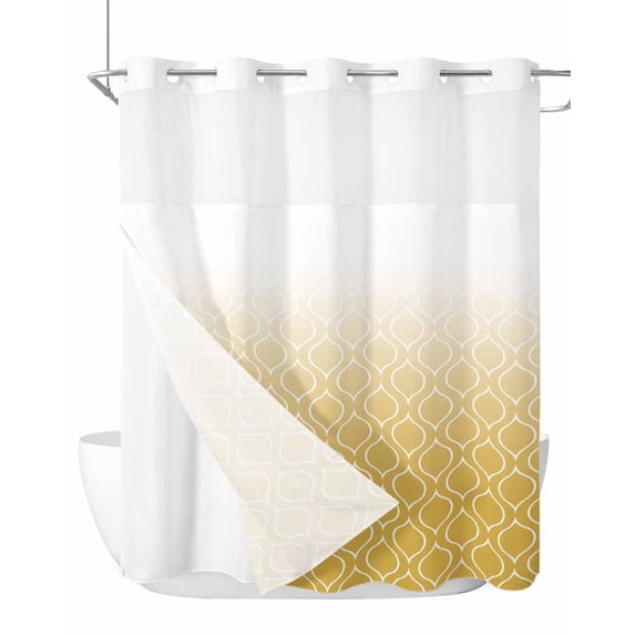 No Hook Cloth Fabric Shower Curtain with Snap in Liner, Moroccan Geometric Waterproof Shower Curtains Set with See Through Top Window, Abstract Plaid Modern Ombre Bath Curtains Shower 66"x72"