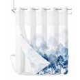 thumbnail image 1 of No Hook Cloth Fabric Shower Curtain with Snap in Liner, Navy Blue Forest Waterproof Shower Curtains Set with See Through Top Window, Rustic Botanical Tree Scenery Watercolor Bath Curtains 66"x72", 1 of 6