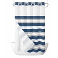 thumbnail image 1 of No Hook Cloth Fabric Shower Curtain with Snap in Liner, Navy Blue Grey Stripe Waterproof Shower Curtains Set with See Through Top Window, Minimalist Farmhouse Striped Bath Curtains Shower 54"x78", 1 of 6