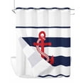 thumbnail image 1 of No Hook Cloth Fabric Shower Curtain with Snap in Liner, Navy Blue Stripe Nautical Waterproof Shower Curtains Set with See Through Top Window, Red Anchor Summer Coastal Bath Curtains Shower 72"x78", 1 of 6