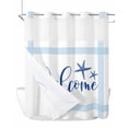 thumbnail image 1 of No Hook Cloth Fabric Shower Curtain with Snap in Liner, Ocean Blue Starfish Waterproof Shower Curtains Set with See Through Top Window, Coastal Stripes Summer Ocean Bath Curtains Shower 66"x72", 1 of 6
