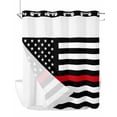 thumbnail image 1 of No Hook Cloth Fabric Shower Curtain with Snap in Liner, Red American Flag Waterproof Shower Curtains Set with See Through Top Window, Black White Striped US Flag Stars Bath Curtains Shower 72"x72", 1 of 6