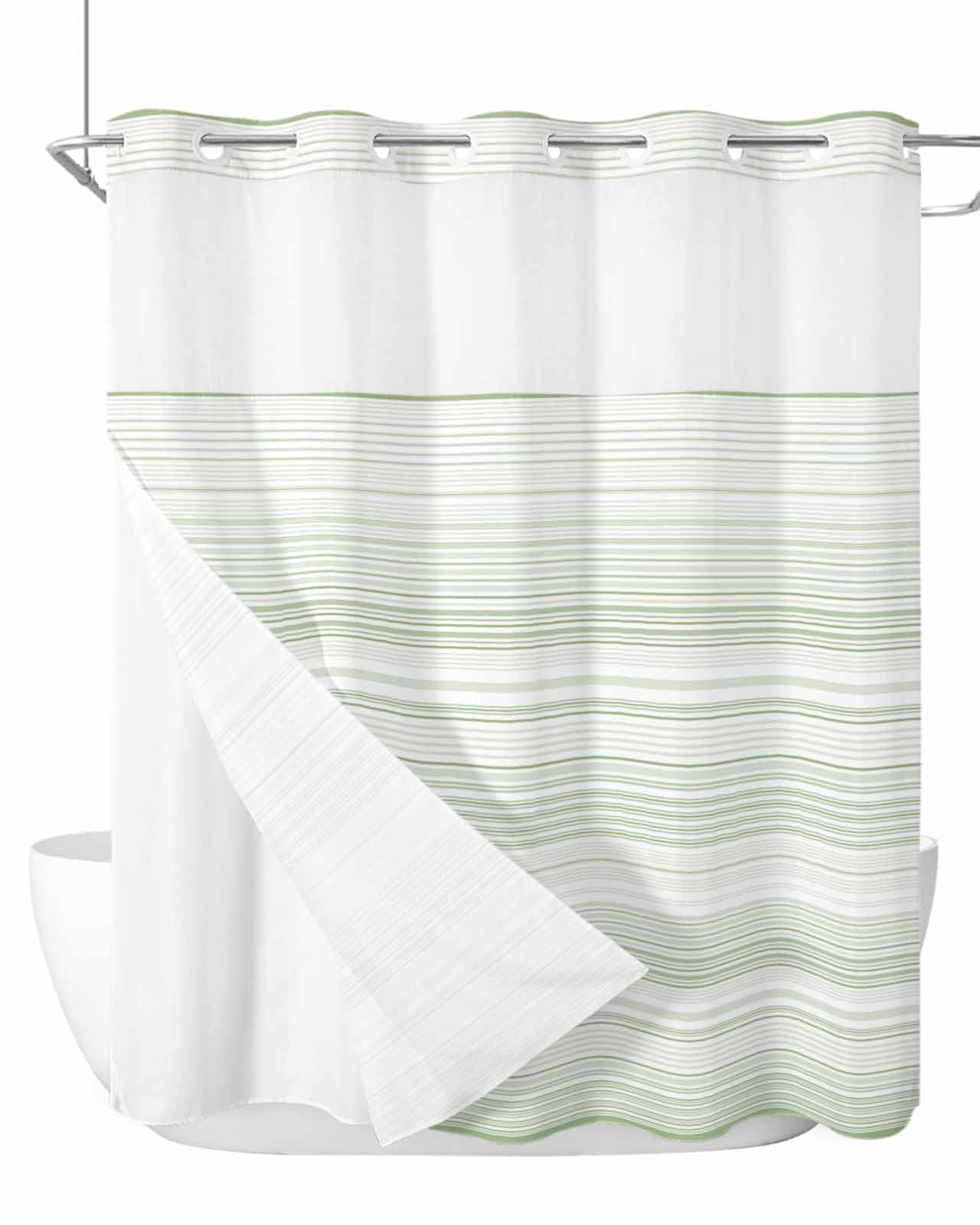 Best HD Pictures about  Green Striped Shower Curtain  with No AI Images