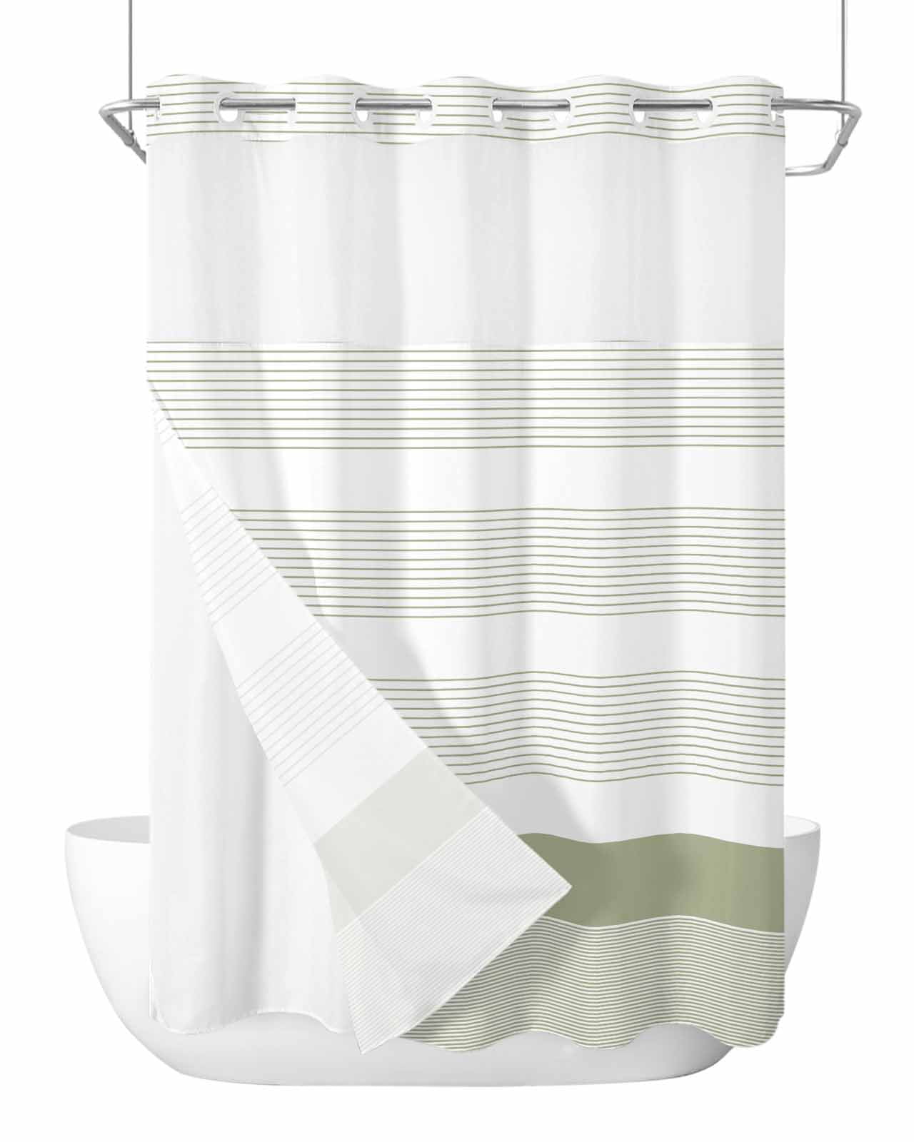 Best HD Pictures about  Green Striped Shower Curtain  with No AI Images
