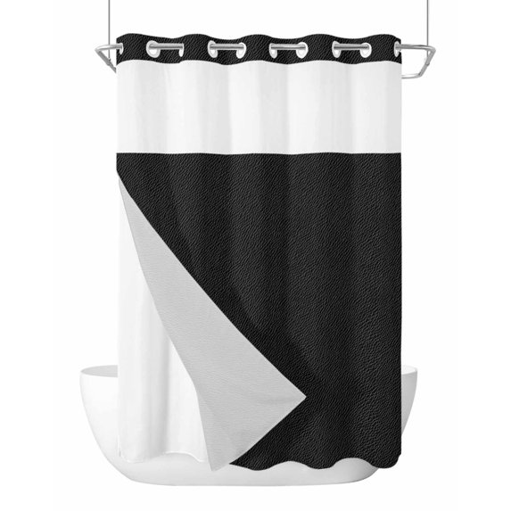 No Hook Cloth Fabric Shower Curtain with Snap in Liner, Solid Black Waterproof Shower Curtains Set with See Through Top Window, Retro Minimalism Abstract Denim Texture Bath Curtains Shower 60"x72"