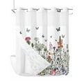 thumbnail image 1 of No Hook Cloth Fabric Shower Curtain with Snap in Liner, Spring Floral Waterproof Shower Curtains Set with See Through Top Window, Watercolor Botanical Flowers Butterfly Bath Curtains Shower 72"x72", 1 of 6