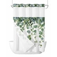 thumbnail image 1 of No Hook Cloth Fabric Shower Curtain with Snap in Liner, Spring Green Leaves Waterproof Shower Curtains Set with See Through Top Window, Watercolor Botanical Eucalyptus Vine Bath Curtains 72"x84", 1 of 6