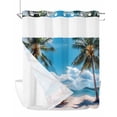 thumbnail image 1 of No Hook Cloth Fabric Shower Curtain with Snap in Liner, Summer Beach Coastal Waterproof Shower Curtains Set with See Through Top Window, Blue Sea Ocean Landscape Hawaii Bath Curtains Shower 72"x78", 1 of 6