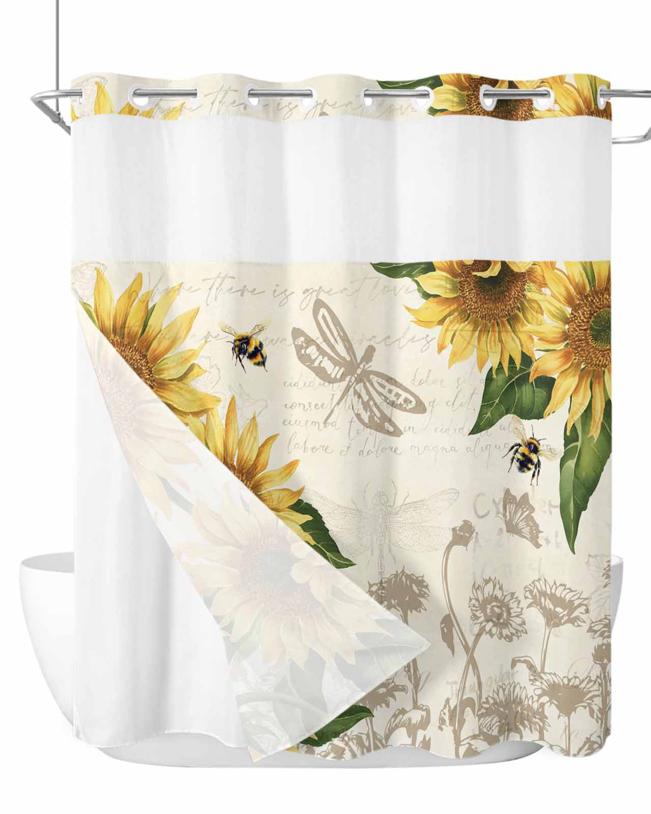 Christmas Farmhouse Shower Curtain Set – Buffalo Check Print With Snap-In Liner & Mesh Window