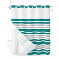 thumbnail image 1 of No Hook Cloth Fabric Shower Curtain with Snap in Liner, Teal Stripes Waterproof Shower Curtains Set with See Through Top Window, Modern Minimalist Horizontal Ombre Lines Bath Curtains Shower 72"x78", 1 of 6