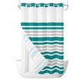 thumbnail image 1 of No Hook Cloth Fabric Shower Curtain with Snap in Liner, Teal Stripes Waterproof Shower Curtains Set with See Through Top Window, Modern Minimalist Horizontal Ombre Lines Bath Curtains Shower 36"x78", 1 of 6
