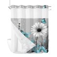 thumbnail image 1 of No Hook Cloth Fabric Shower Curtain with Snap in Liner, Teal White Daisy Waterproof Shower Curtains Set with See Through Top Window, Elegant Floral Grey Abstract Aesthetic Bath Curtains 72"x72", 1 of 9