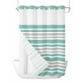 thumbnail image 1 of No Hook Cloth Fabric Shower Curtain with Snap in Liner, Turquoise Stripes Waterproof Shower Curtains Set with See Through Top Window, Modern Minimalist Horizontal Lines Bath Curtains Shower 72"x84", 1 of 6