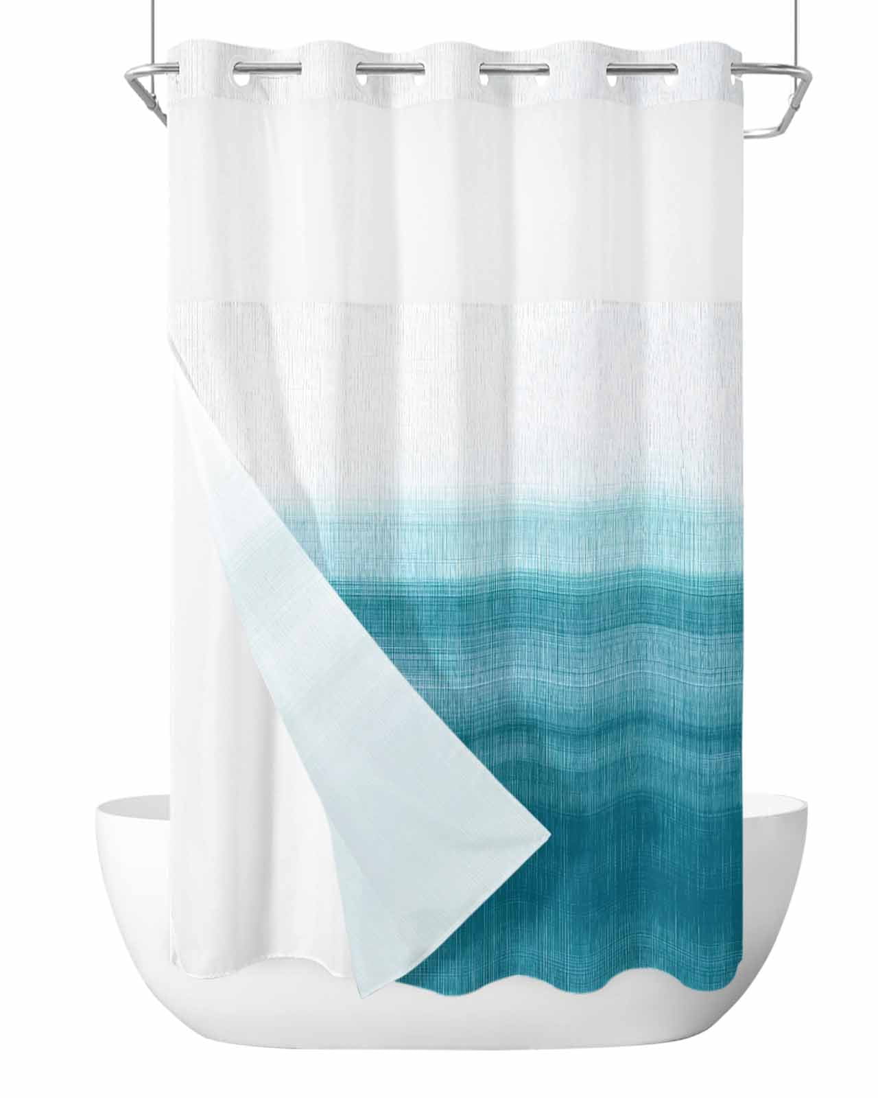 Britown Sailboat Shower Curtain Set – Retro Ocean Design, Snap-in Liner, See-Through Mesh Top (71x74 Inch)