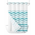 thumbnail image 1 of No Hook Cloth Fabric Shower Curtain with Snap in Liner, Turquoise White Ombre Waterproof Shower Curtains Set with See Through Top Window, Modern Geometric Gradient Ocean Striped Bath Curtains 48"x72", 1 of 6