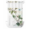 thumbnail image 1 of No Hook Cloth Fabric Shower Curtain with Snap in Liner, White Floral Waterproof Shower Curtains Set with See Through Top Window, Botanical Magnolia Flower Leaves Butterfly Bath Curtains 36"x72", 1 of 6