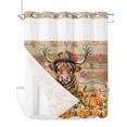 thumbnail image 1 of No Hook Cloth Fabric Shower Curtain with Snap in Liner, Yellow Cattle Fall Waterproof Shower Curtains Set with See Through Top Window, Thanksgiving Pumpkins Maple Leaves Wooden Bath Curtains 72"x78", 1 of 6