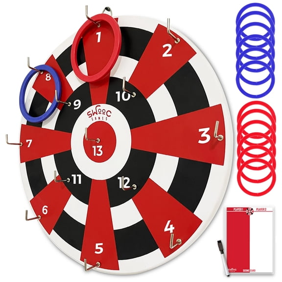 Hook Darts Ring Toss Game Wood Board & Soft Rings 20+ Games Included