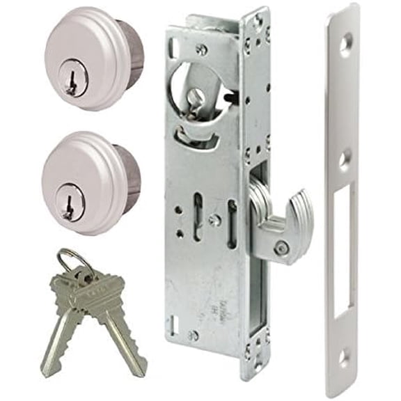 Hook Deadbolt Mortise Gate Lock for Sliding Gates and Steel or Aluminum Storefront Doors - Keyed, Aluminum Silver, 1-1/8" Backset$$Tools & Hardware Other
