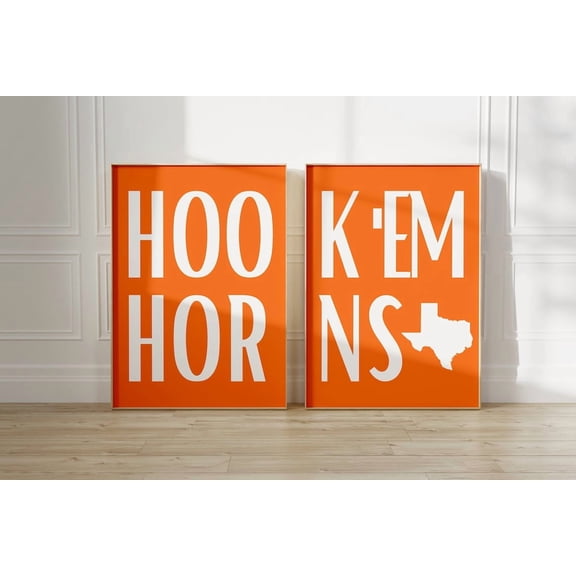 Hook Em Austin Texas University Fan Longhorns Football Preppy Room Art UT Aesthetic Set 2 Stretched Canvas