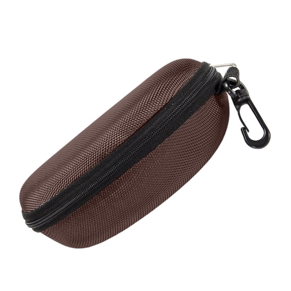 Hook Equipped Hard Shell Shockproof Sunglasses Case, Portable Travel Zipper Eyeglasses Storage Box, Waterproof Scratch Resistant Eyewear Protector, Lightweight Clam Shell Case for Eyewear,Brown
