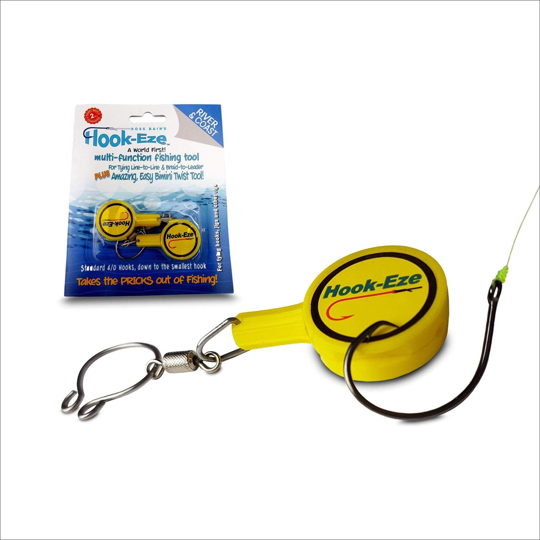 Yellow Hook-eze Fishing Tool - Hook Tying Safety Device Line
