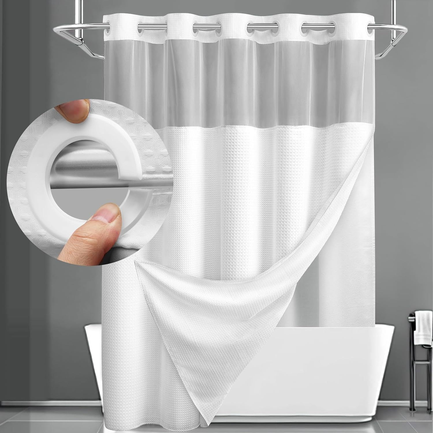 Hook-Free Double-Layer Shower Curtain Set with Detachable Liner ...
