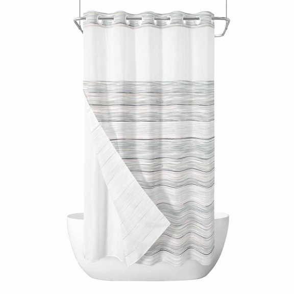 No Hook Gray Wood Shower Curtain with Snap in Liner Set, Modern Art Retro Grey Wooden Textures Waterproof Fabric Bathroom Curtains with See Through Top Window, Hotel Style Small 36 x 72 Inch