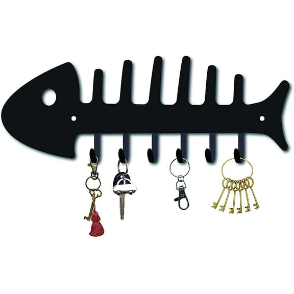 Hook Hanger Wall Key Holder Metal Decorative Mounted Coat Hanger with Fish Bone Shape Design Organizer Rack with 6 Hooks for Wall Bathroom Kitchen Entryway