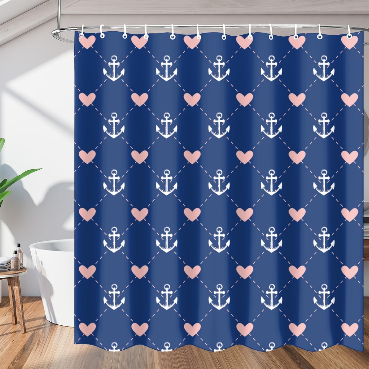 Hook Hearts Shower Curtain Fabric Shower Curtain Set with 12 Hooks ...