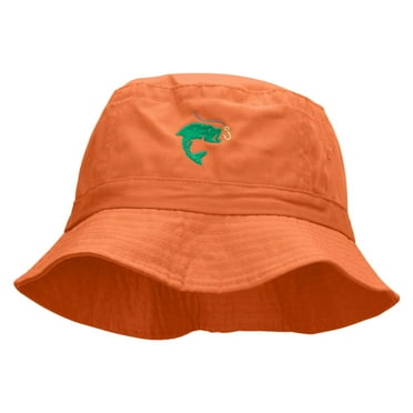 Hook Line and Fishy Embroidered Bucket Hat - Orange OSFM
