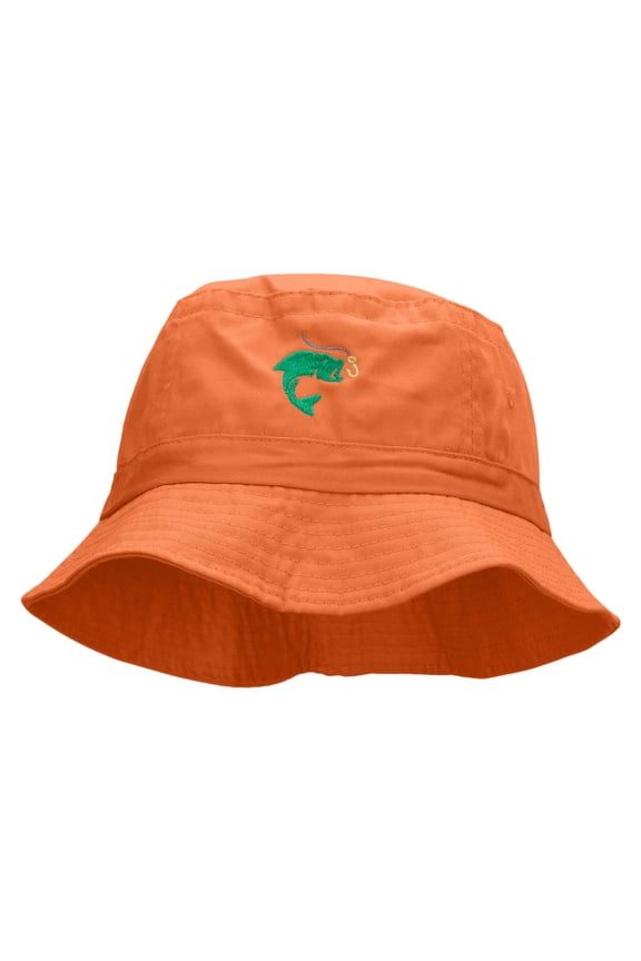 Hook Line and Fishy Embroidered Bucket Hat - Orange OSFM