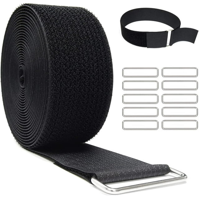 Hook and Loop Straps with 50 Metal Buckles, Adjustable Fastening Cable Straps, Cut-to-Length Cinch Strap, Reusable Nylon Securing Cord Ties for Organizer or Storage