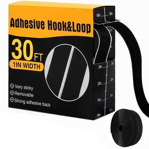 Hook and Loop Tape 30Ft x 1 Inch, 2 Rolls Heavy Duty Hook and Loop Tape with Backing, Keep Couch Cushions from Sliding, Rug Gripper Tape & Pads, Black