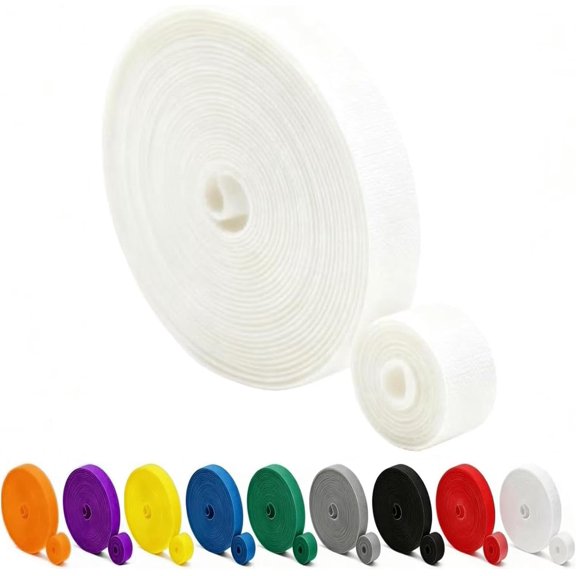 Hook and Loop Tape - 32ft x 0.4" Self Adhesive Strips Roll, Strong Sticky Double Sided for Cable Management, Wire Ties, Garden Plants, Reusable Fastening Ties (White)