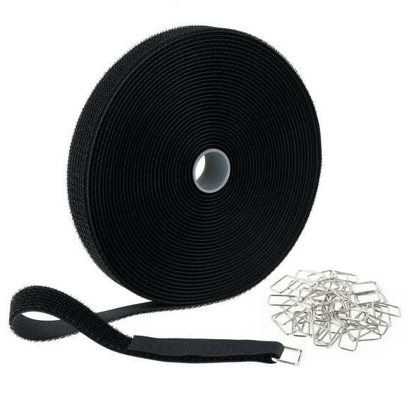 Hook and Loop Tape Nylon Fastening Cable Straps Freely Cuttable Securing Cord Ties with 50Pcs Metal Buckles Strong Load Bearing Heavy Duty Adhesive Tape Firm Bonding for DIY