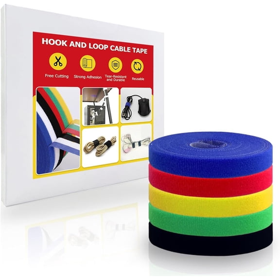 Hook and Loop Tape Roll, 1/2 in 50 FT   Ties, Cut to Length, Double Sided, Self-Gripping Straps, Cord Ties for Office,   Management (Colored 5Roll*10ft)
