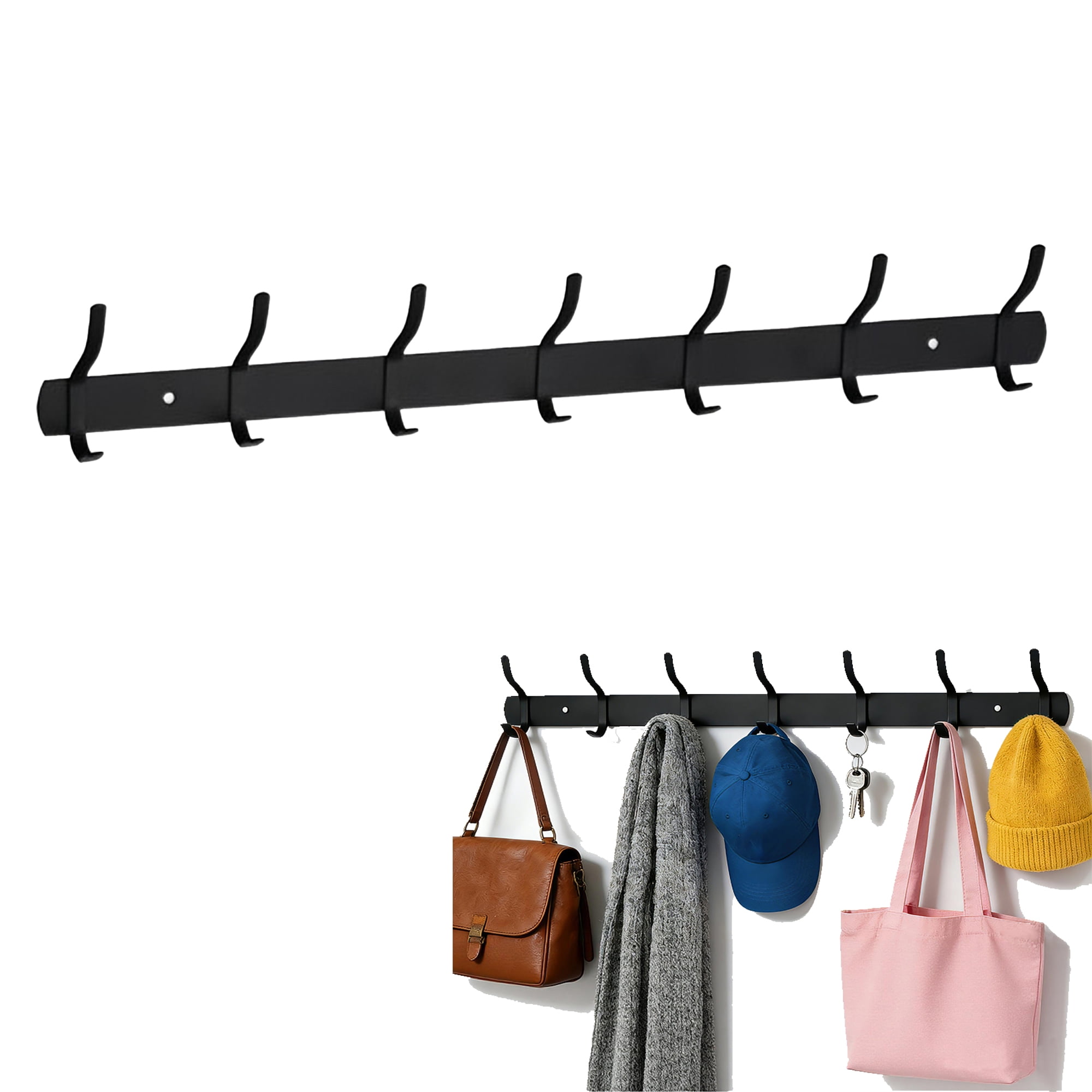 Coat Hooks with 7 Hooks, Double-headed Wall Hook Rack, Heavy Duty Coat Hanger Wall Mount for Entryway and Bedroom Bathroom