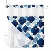 No Hook Navy Blue Geometric Moroccan Shower Curtain with Snap in Liner Set, Abstract Art Blue Ombre Modern Waterproof Bathroom Curtains with See Through Top Window, Hotel Style Long 72 x 78 Inch