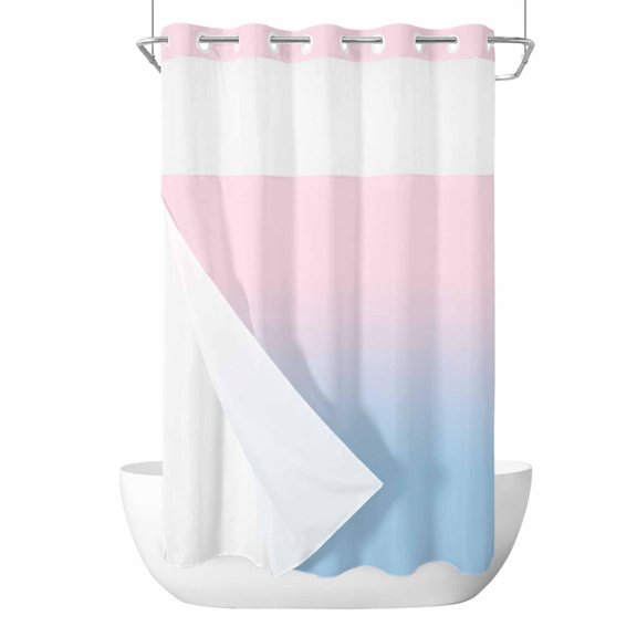 No Hook Ombre Blue Pink Shower Curtain with Snap in Liner Set, Abstract Art Waterproof Fabric Bathroom Curtains with See Through Top Window, Hotel Style Small 36 x 72 Inch