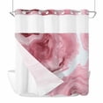 thumbnail image 1 of No Hook Pink Marble Shower Curtain with Snap in Liner Set, Summer Ocean Wave Red Ombre Waterproof Fabric Bathroom Curtains with See Through Top Window, Hotel Style Long 72 x 78 Inch, 1 of 9