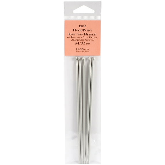Hook/Point Knitting Needles 6" Coated Aluminum 5/Pkg-#4/3.5mm, Pk 1, Lacis
