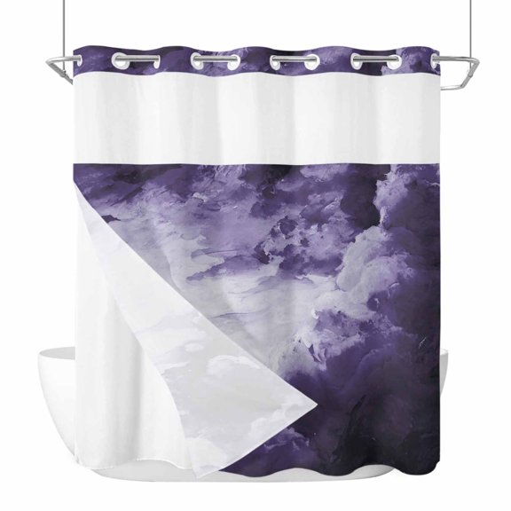 No Hook Purple Ombre Clouds Shower Curtain with Snap in Liner Set, Modern Abstract Art Gradient Cloud Waterproof Bathroom Curtains with See Through Top Window, Hotel Style Standard 72 x 72 Inch