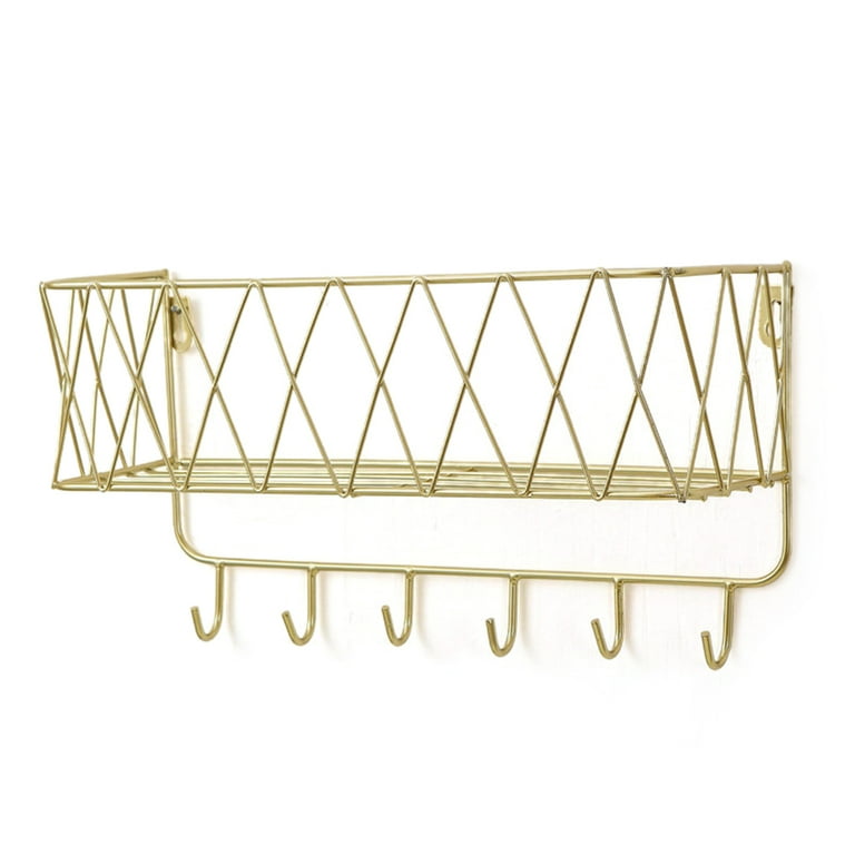 Hook Rack Metal Wire Key Holder, Entryway Shelf with Metal